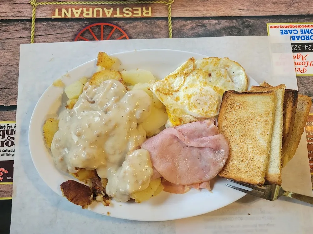 2 Eggs Home Fries Toast Ham with a Side of Gravy